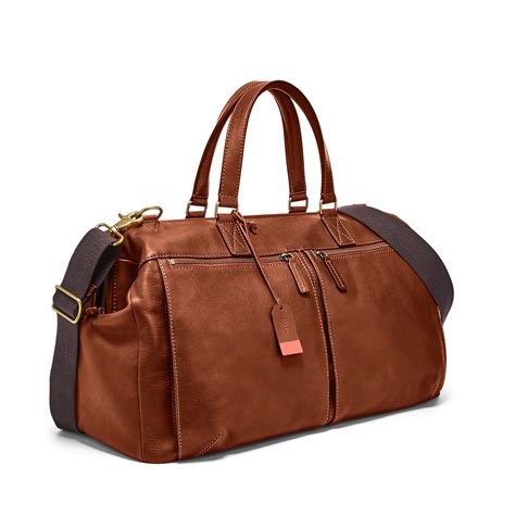 fossil leather overnight bag.